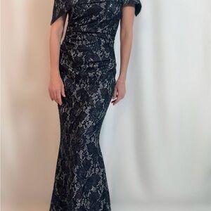 Vince Camuto Black Lace One Shoulder Dress